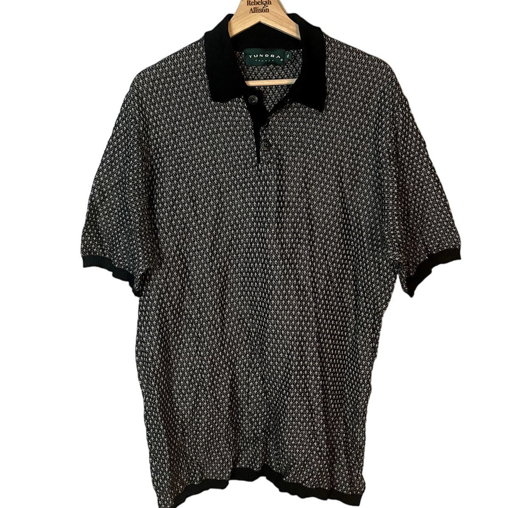 Tundra Canada Abstract Polo Shirt in Black & White Cotton Men's Size XL
